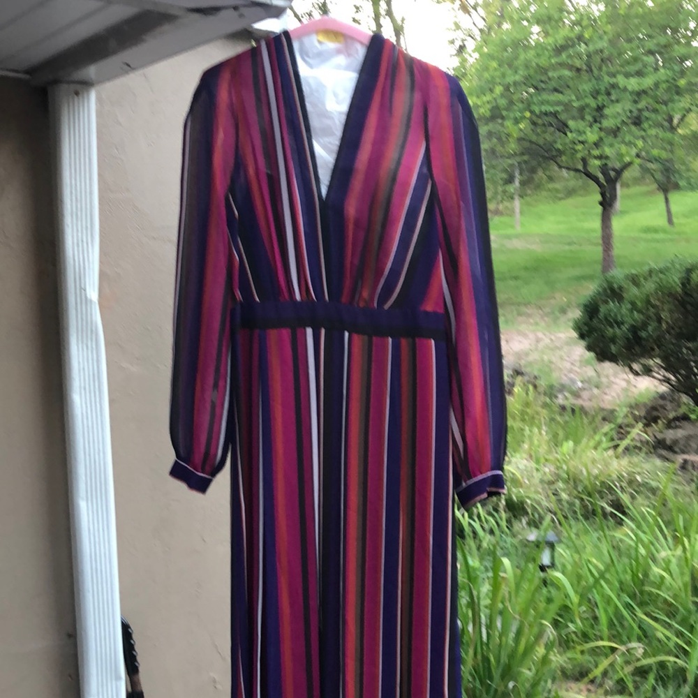 Anne Klein Multicolor Striped Purple Pink Orange Maxi Dress